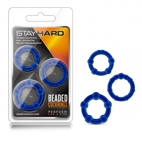 Набор из 3 синих эрекционных колец Stay Hard Beaded Cockrings